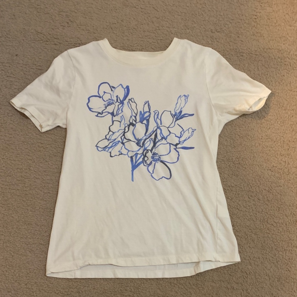 J. Crew Cream and Blue Floral Long Sleeve Tee